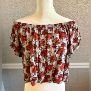 ASTR The Label Floral Off Shoulder Top S Boho Peasant Blouse Smocked Neck
